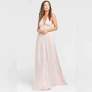 Show Me Your Mumu Magic Mauve Glitter‎ Luna Halter Dress in Champagne Pink Small